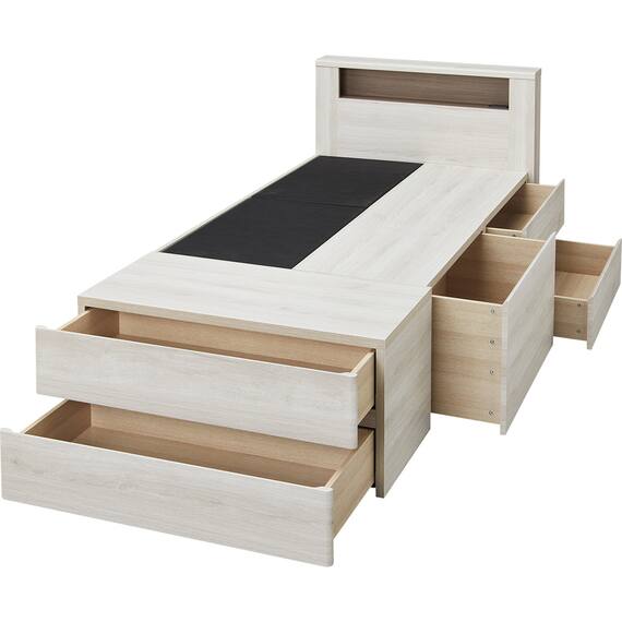 シングル 棚・コンセント・照明付きベッドフレーム(GC501-引出しB GW) 6枚目画像