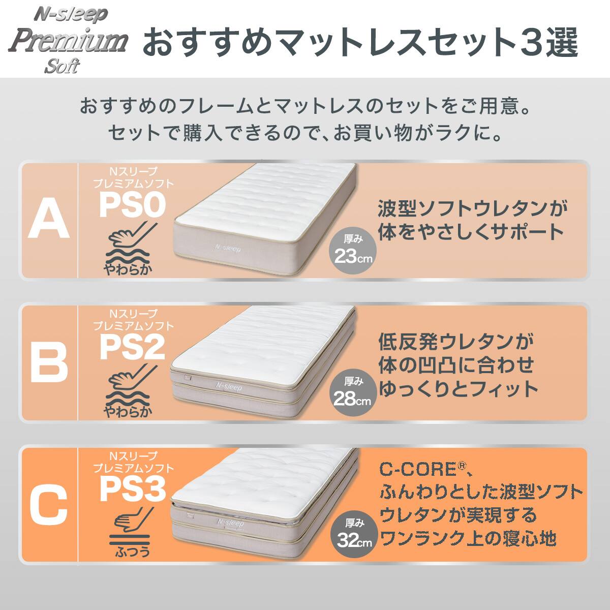 シングルすのこベッドフレームマットレスセット(MF504HL ヘッドボード
