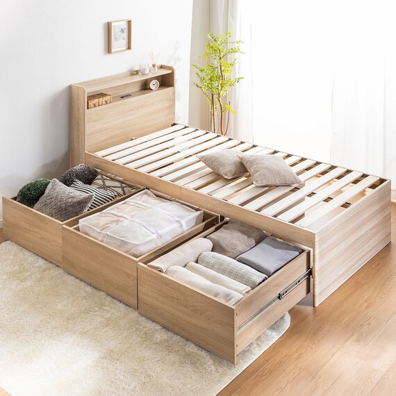 引出し3杯付きチェストベッド(シングル ナチュラル) 1枚目画像