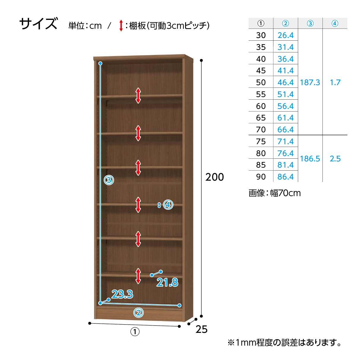 Fフォースター オーダーラック 強化棚 奥行25cm (幅90×高さ200cm