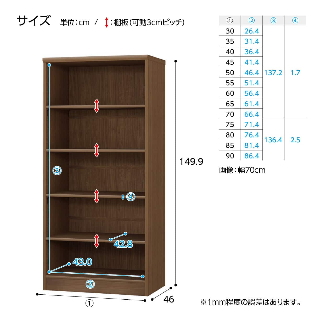 Fフォースター オーダーラック 強化棚 奥行46cm (幅90×高さ149.9cm WWN