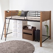 温かみのある天然木ロフトベッド
