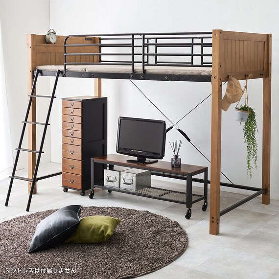 温かみのある天然木ロフトベッド (高さ162cm LBR) 1枚目画像