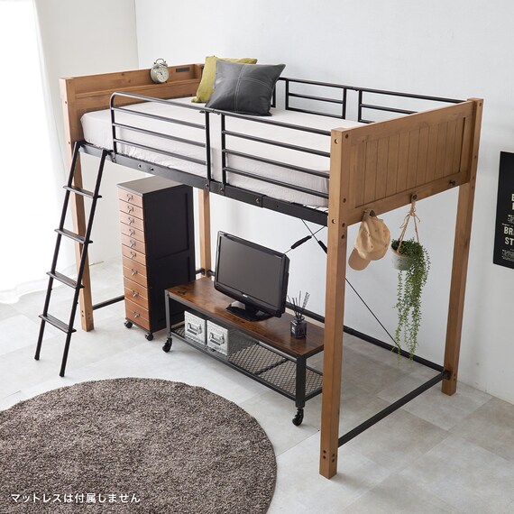温かみのある天然木ロフトベッド (高さ162cm LBR) 2枚目画像