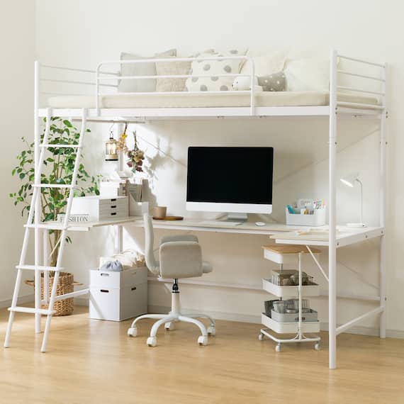 スチールハイベッド + コの字デスクセット (HB02 WH) 7枚目画像