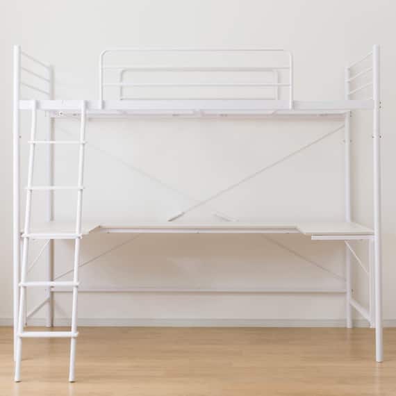 スチールハイベッド + コの字デスクセット (HB02 WH) 8枚目画像