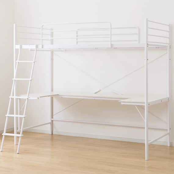 スチールハイベッド + コの字デスクセット (HB02 WH) 9枚目画像