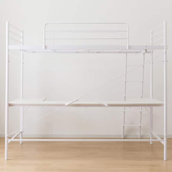 スチールハイベッド + コの字デスクセット (HB02 WH) 10枚目画像