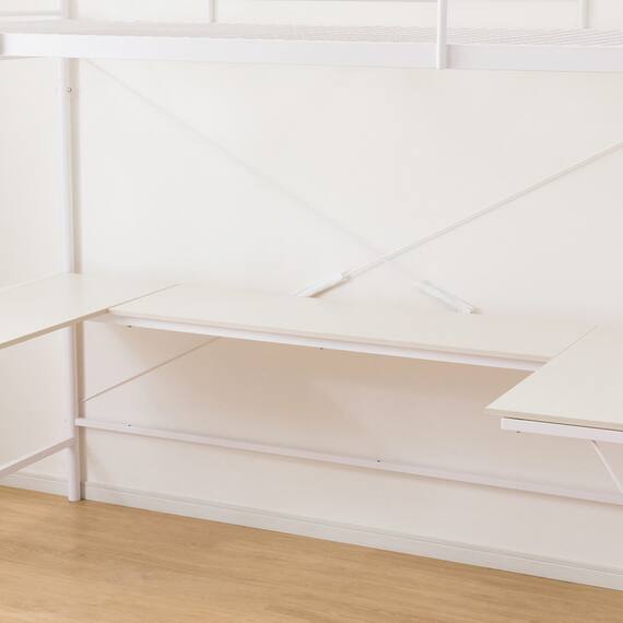 スチールハイベッド + コの字デスクセット (HB02 WH) 12枚目画像