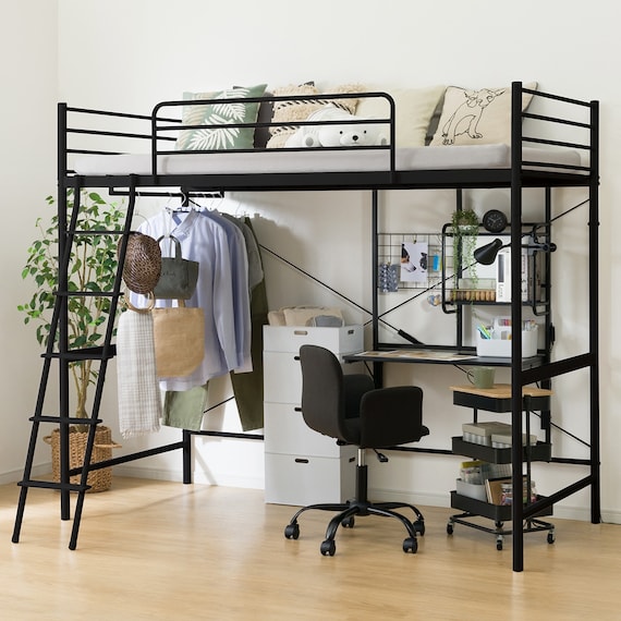スチールハイベッド + 棚付きデスクセット (HB02 BK) 7枚目画像