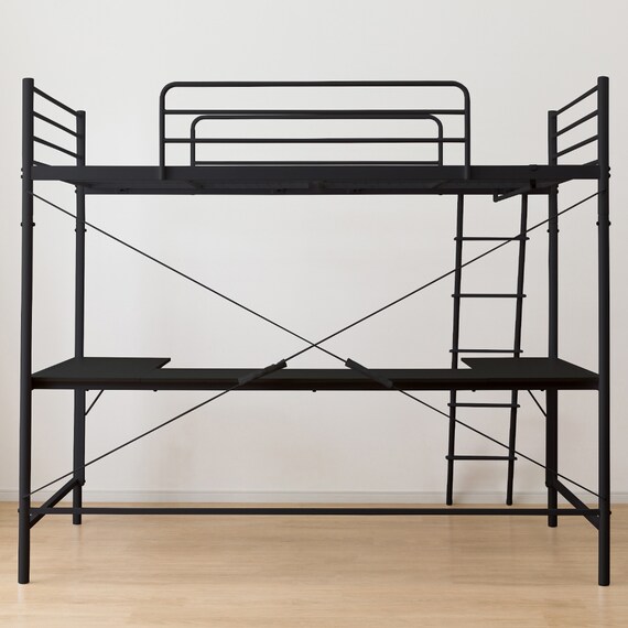 スチールハイベッド + コの字デスクセット (HB02 BK) 5枚目画像