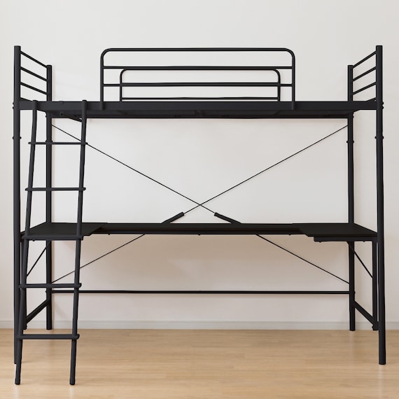 スチールハイベッド + コの字デスクセット (HB02 BK) 8枚目画像