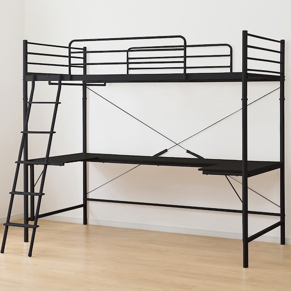 スチールハイベッド + コの字デスクセット (HB02 BK) 9枚目画像