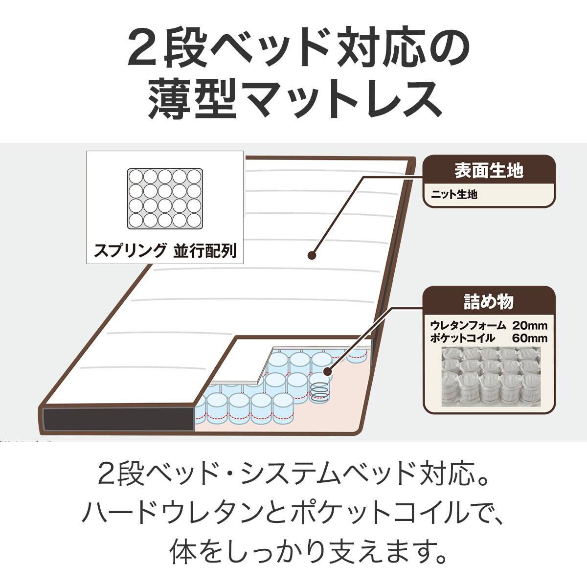 ロフトベッド + マットレスセット デスクライト付き (デニッシュ25N