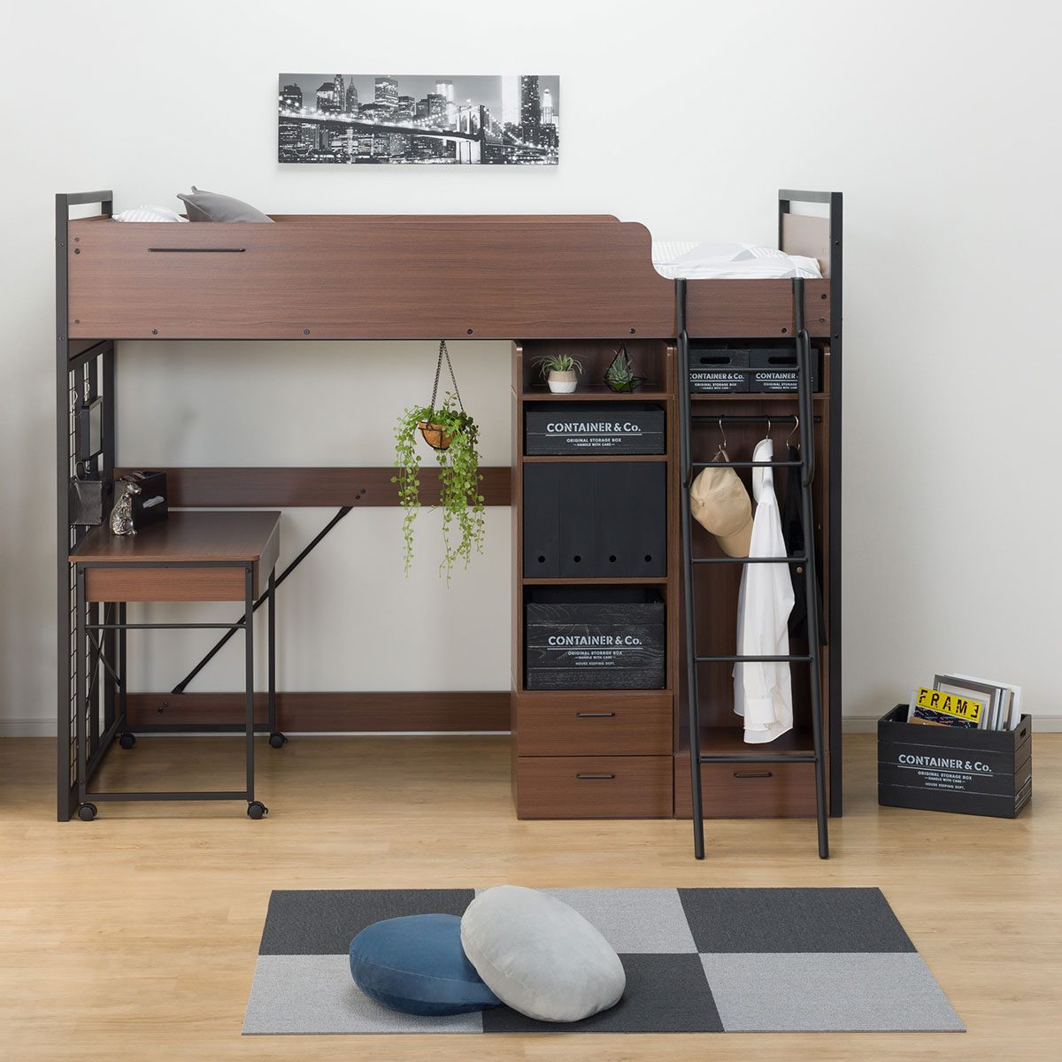 ロフトベッド + マットレスセット デスクライト付き (デニッシュ25N