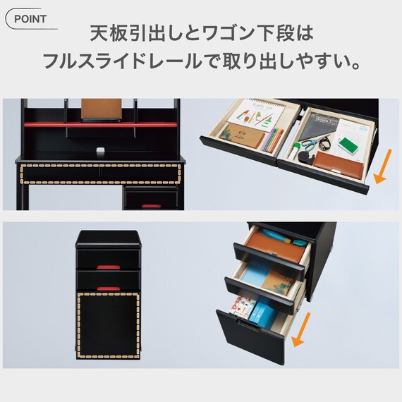 スタンダードデスク(WC01 ブラック色ライト付きBK/RE) 4枚目画像