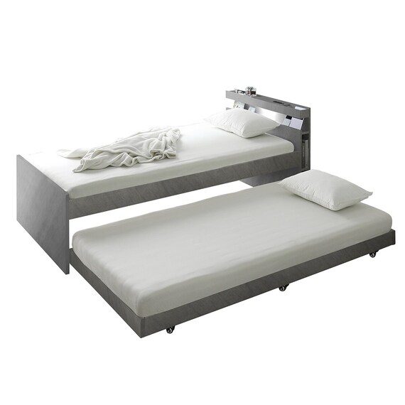 収納式ツインベッド (棚・コンセント・照明付 GY) 1枚目画像