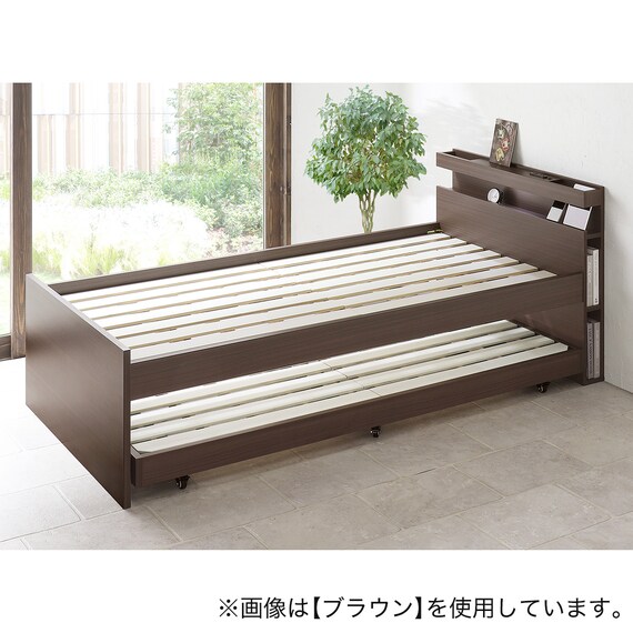 収納式ツインベッド (棚・コンセント・照明付 GY) 6枚目画像