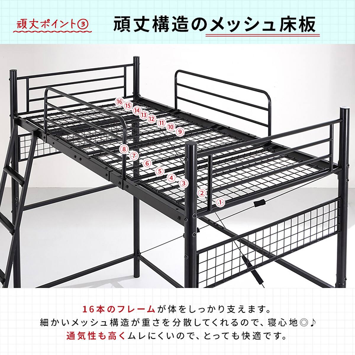 空間を活用できる多機能ロフトベッド (HAW ブラック) | ニトリネット