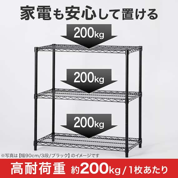 スチールラック(KJ25 幅90cm 4段 ホワイト) 3枚目画像