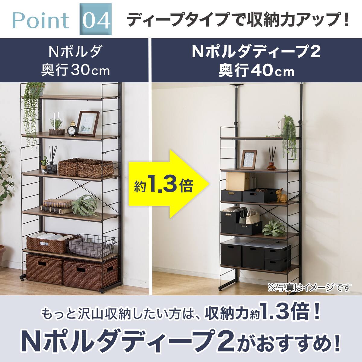 幅80cmセット 突っ張り壁面収納 Nポルダディープ2上段部追加ユニット