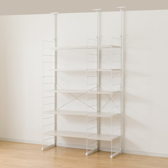 幅120cmセット奥行深 【幅80+40/棚板10枚】突っ張り壁面収納Nポルダディープ2(NP01)2連 ホワイトウォッシュ 3枚目画像