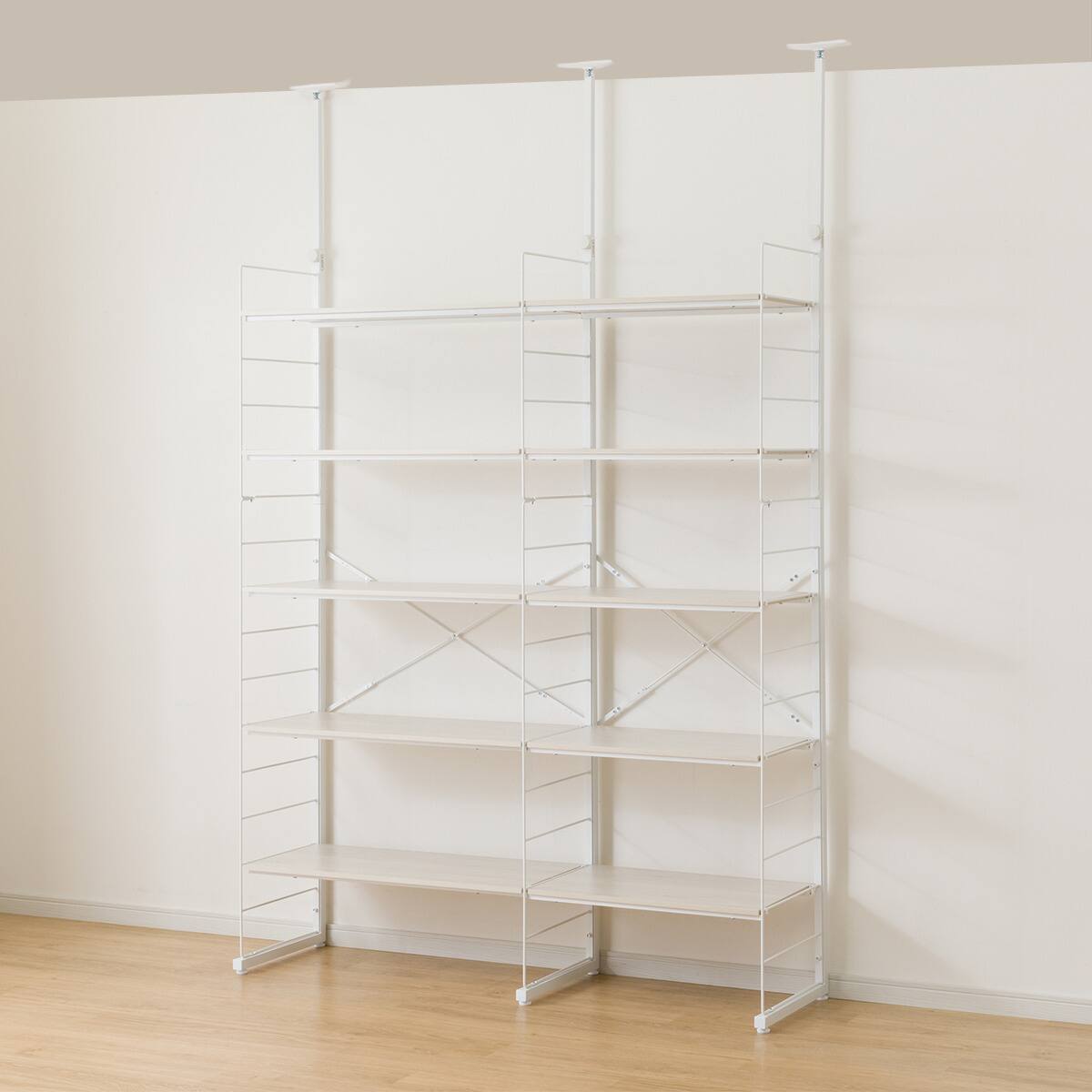 幅140cmセット奥行深 【幅80+60/棚板10枚】突っ張り壁面収納N