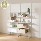 幅160cmセット奥行深 【幅80+80/棚板10枚】突っ張り壁面収納Nポルダディープ2(NP01)2連 ホワイトウォッシュ 1枚目画像