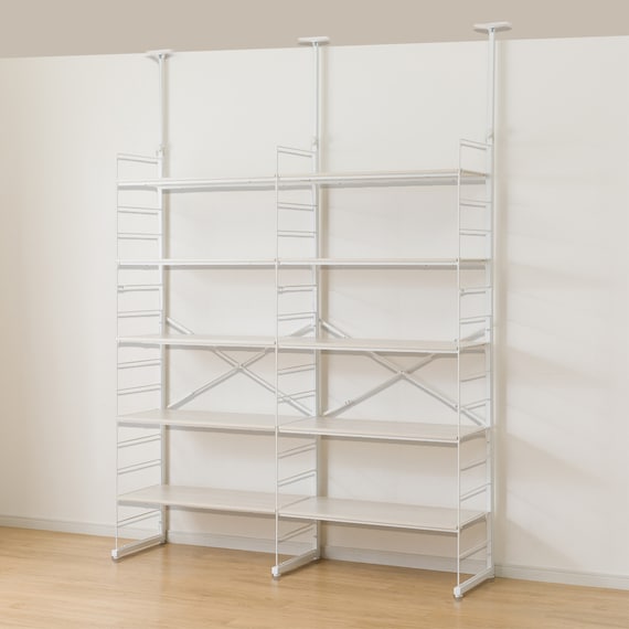 幅160cmセット奥行深 【幅80+80/棚板10枚】突っ張り壁面収納Nポルダディープ2(NP01)2連 ホワイトウォッシュ 3枚目画像