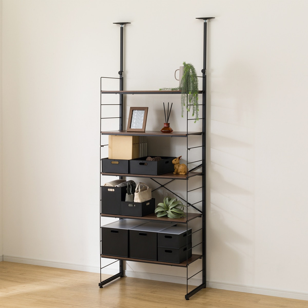 【新品未使用】突っ張り壁面収納 Nポルダディープ（ミドルブラウン）　10/25迄 突っ張り壁面収納 Nポルダディープ(ミドルブラウン) | ニトリネット