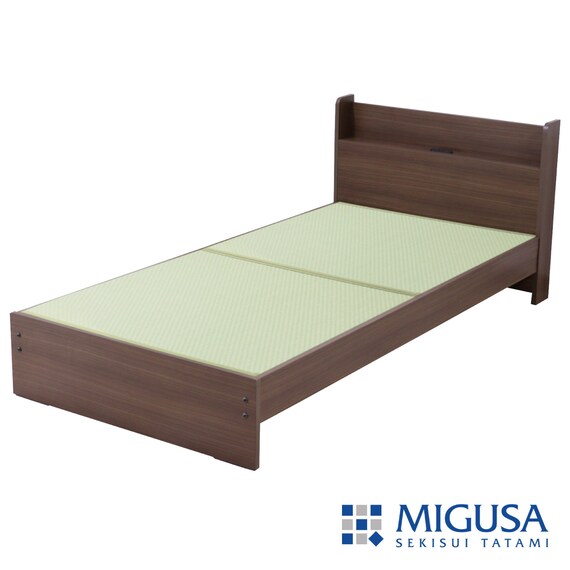 畳シングルベッド(TM367 棚付き MIGUSA GR/WN) 1枚目画像