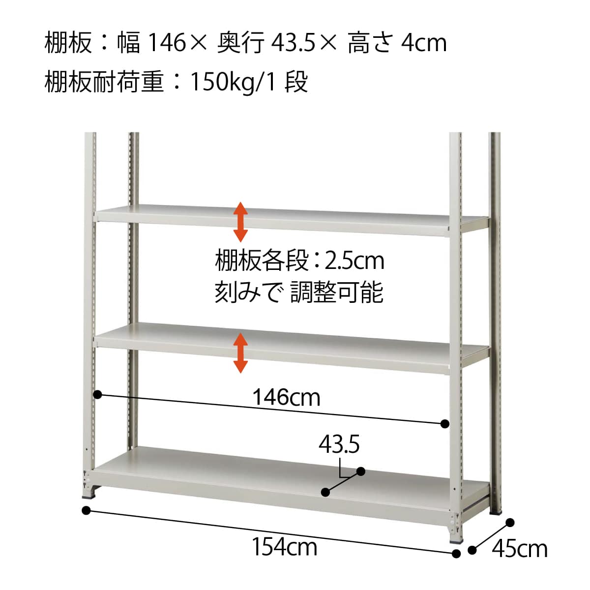 軽中量ラック SR150-1545M専用 追加棚板セット(SR150-1545M ボルトレス