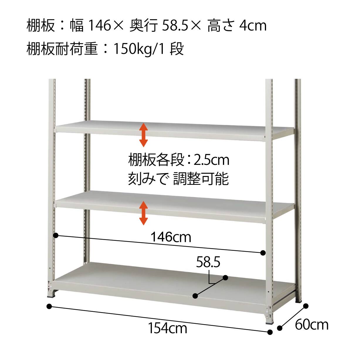 軽中量ラック SR150-1560L専用 追加棚板セット(SR150-1560L ボルトレス