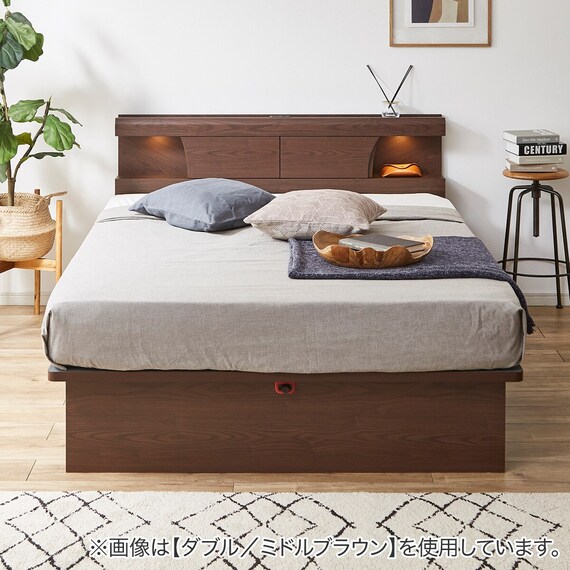 ダブルベッドフレーム(OP KG 宮・照明付き 縦開き 深型 MBR) 2枚目画像