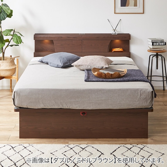 ダブルベッドフレーム(OP KG 宮・照明付き 縦開き 深型 MBR) 2枚目画像