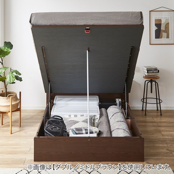 ダブルベッドフレーム(OP KG 宮・照明付き 縦開き 深型 MBR) 6枚目画像