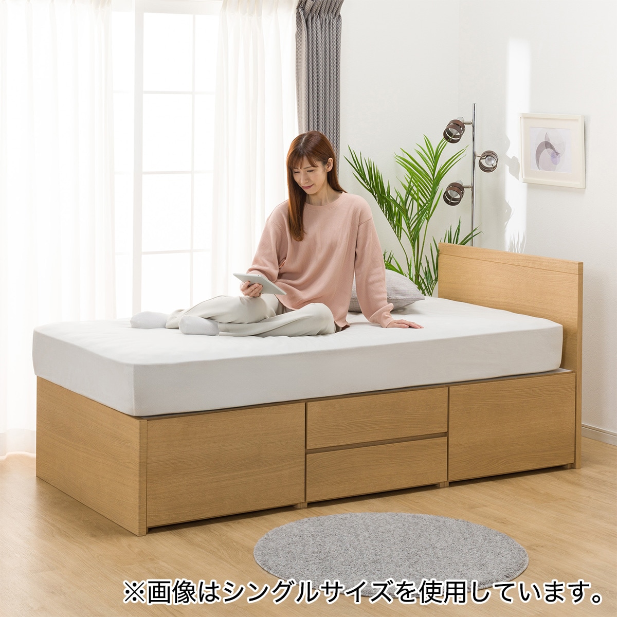 大容量収納付き】チェストベッドフレーム(ダブル N-ジオF LBR