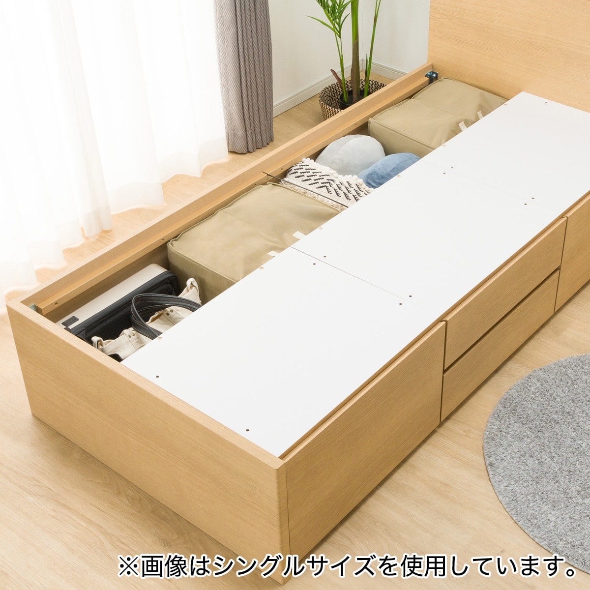 大容量収納付き】チェストベッドフレーム(ダブル N-ジオF LBR 40M-T