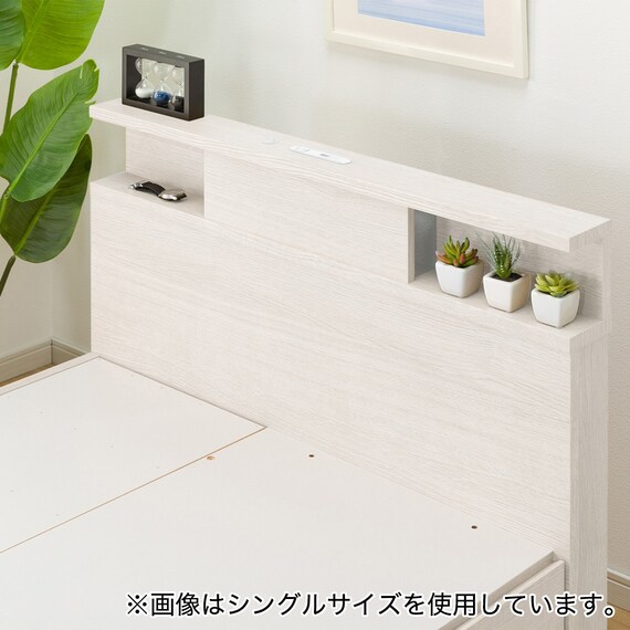 【大容量収納×棚・コンセント・ライト付き】チェストベッドフレーム ダブル (N-ジオC 40M-T 床板 WW) 16枚目画像