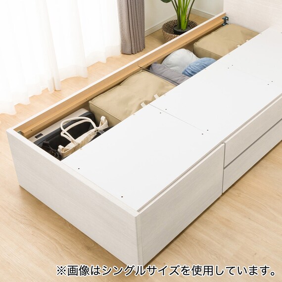 【大容量収納×棚・コンセント・ライト付き】チェストベッドフレーム ダブル (N-ジオC 40M-T 床板 WW) 22枚目画像