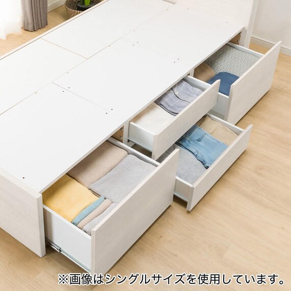 【大容量収納×棚・コンセント・ライト付き】チェストベッドフレーム ダブル (N-ジオC 40M-T 床板 WW) 23枚目画像