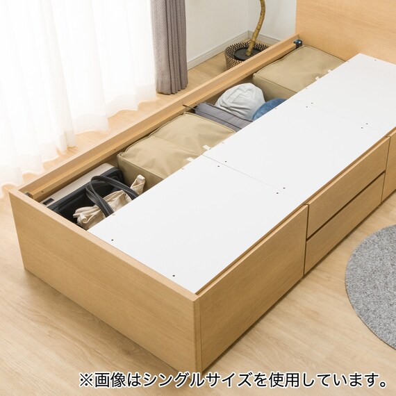 【大容量収納×棚・コンセント付き】チェストベッドフレーム ダブル (N-ジオT 40M-S すのこ LBR) 19枚目画像