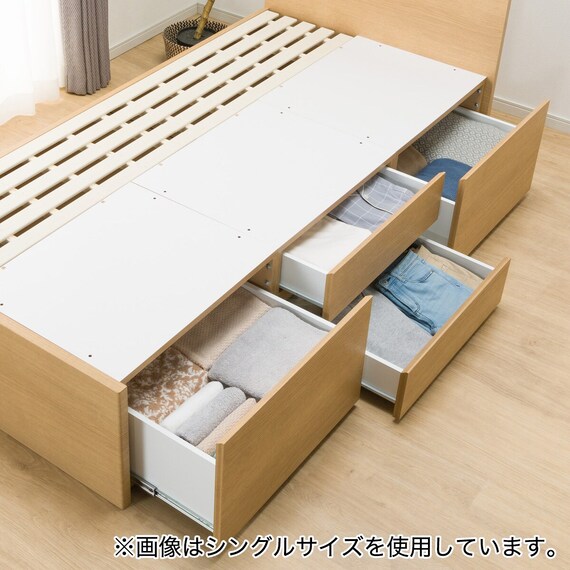 【大容量収納×棚・コンセント付き】チェストベッドフレーム ダブル (N-ジオT 40M-S すのこ LBR) 20枚目画像