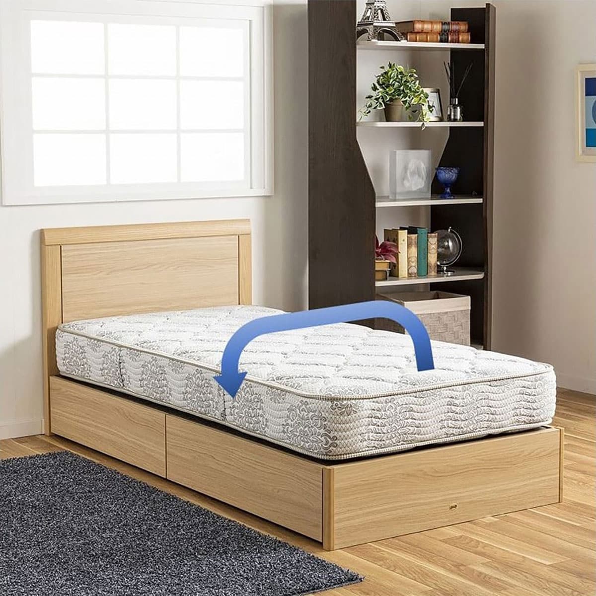 ワイドダブルベッドフレーム(シエラスリムシェルフ引出し付き/NA