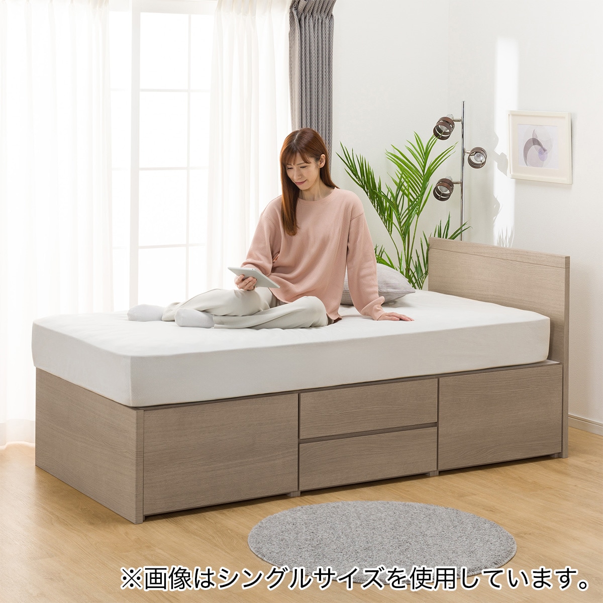 大容量収納付き】チェストベッドフレーム(ダブル N-ジオF GY 40M
