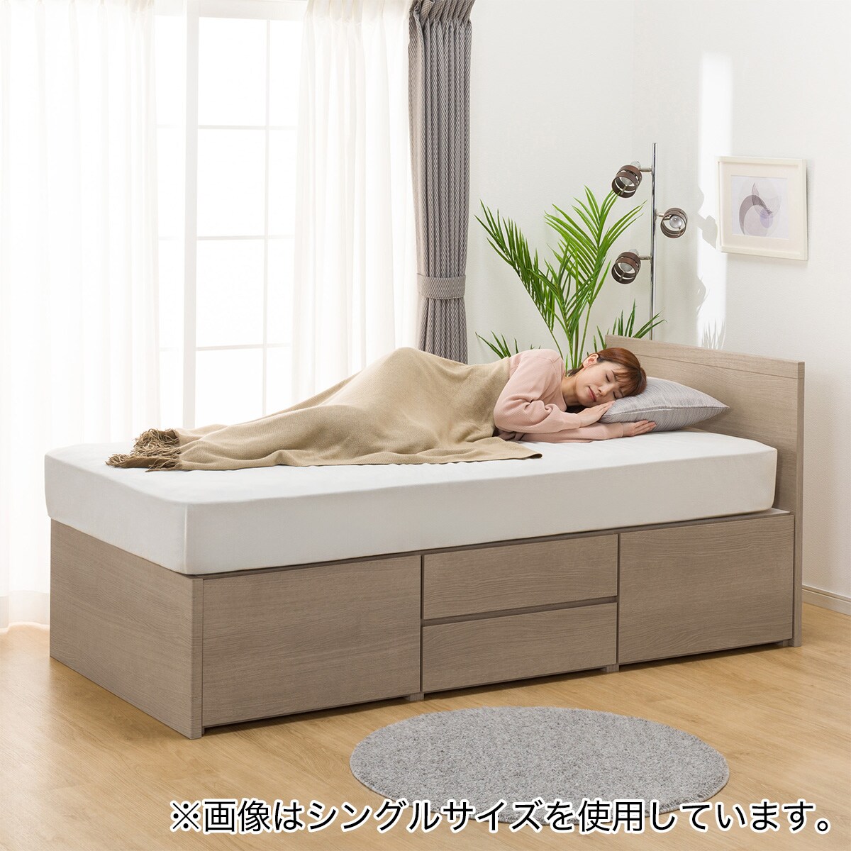 大容量収納付き】チェストベッドフレーム(ダブル N-ジオF GY 40M