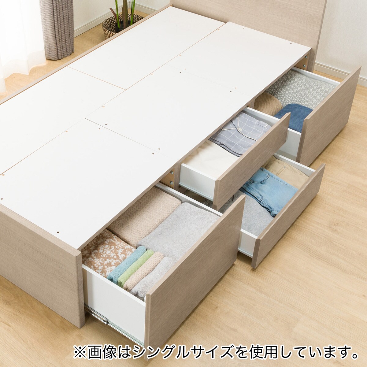 大容量収納付き】チェストベッドフレーム(ダブル N-ジオF GY 40M