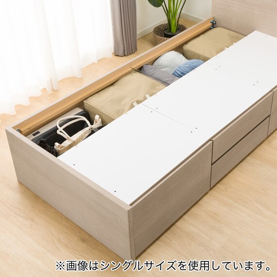 【大容量収納×棚・コンセント・ライト付き】チェストベッドフレーム ダブル (N-ジオC 40M-S すのこ GW) 25枚目画像