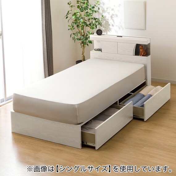 すのこクイーンベッドフレーム(KG 宮・照明付き 深型 WW) 1枚目画像