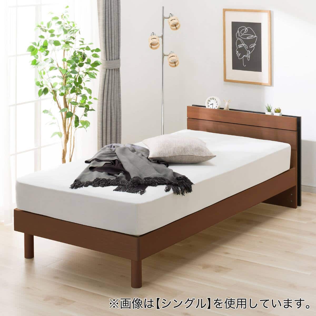 【18日16時まで出品】すのこクイーンベッドフレームブラウン すのこベッドフレーム クイーン (MF-301 棚・コンセント付き MBR